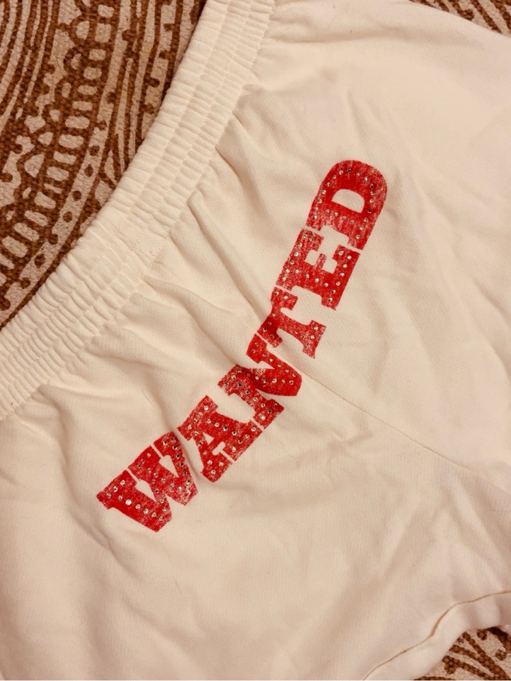 Victoria's Secret White Shorts with Pink 'Wanted' Glitter Print